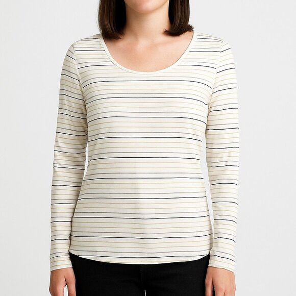 Chicos Womens S (0) Metallic Stripe Long Sleeve Top Minimalist Stretch Shirt - Picture 2 of 13